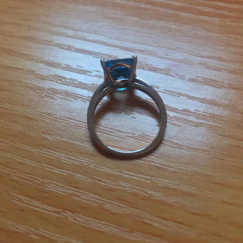 10K Topaz Diamond Solid White Gold Giant Gem Ring - Picture 8 of 16